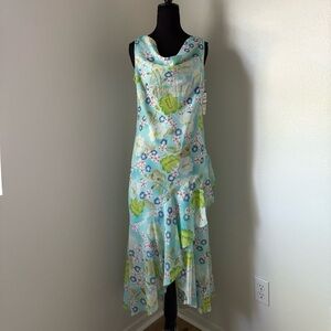 NWT Dress-U by Sharon Blue and Green Floral Dress with Cowl Neck- Size 8
